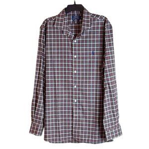 POLO RALPH LAUREN Mens Custom Fit Purepress Long Sleeve Plaid Shirt Size 17/43